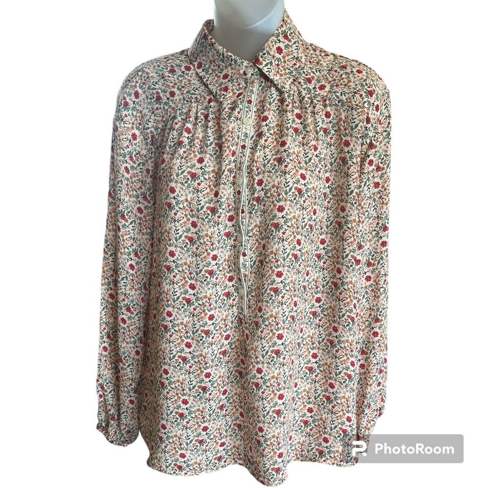 Max Studio Women’s Fall Floral Half Button Georgette Blouse size Medium